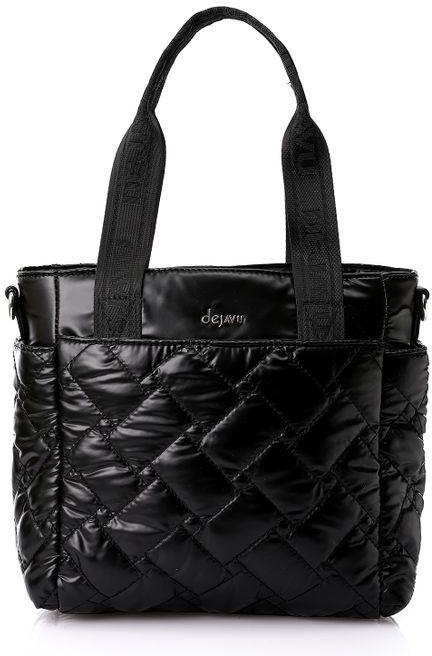Dejavu Quilted Zipper Tote Bag - Black