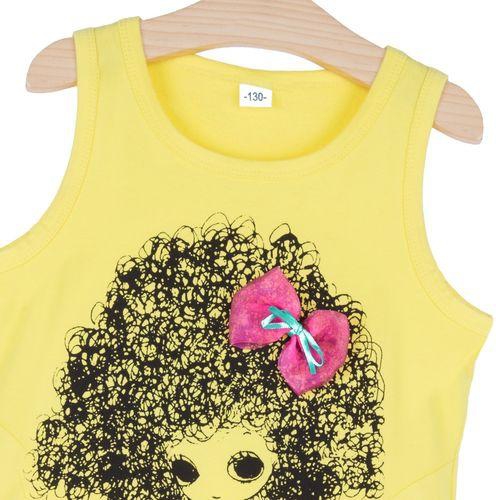 Fashion Girls Dress with Bowknot Applique - Yellow