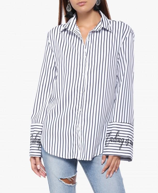 White and Navy Ava Striped Shirt
