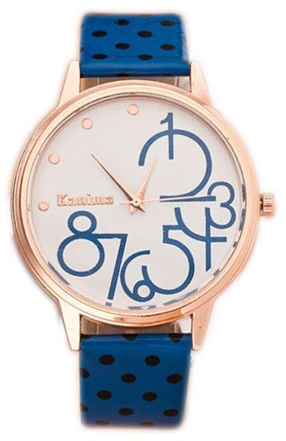 Duoya Ladies Girls Women Leather Small Dots Big Digital Quartz Wrist Watch -Blue