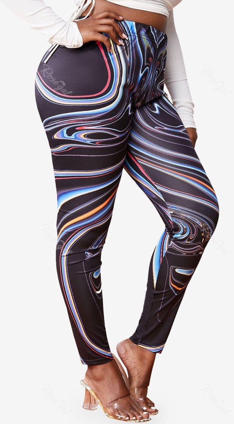 Plus Size Abstract Print High Waisted Skinny Leggings - L
