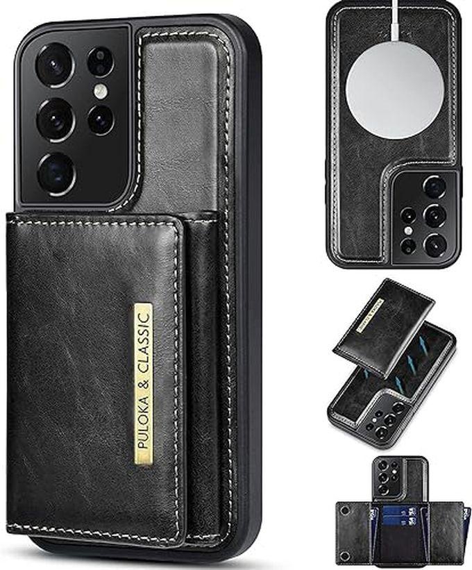 Compatible With Samsung Galaxy S23 Ultra Case With Detachable Magnetic Leather Wallet Case [5 Credit Card Holder] [Functional Kickstand] [Support Wireless Charger] (Black)