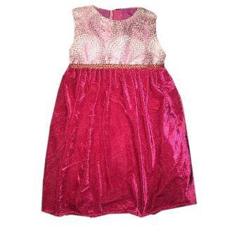 Lace Detail Girl's Velvet Ball Dress - Multicolor
