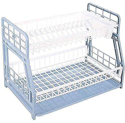 El Yassin Plastic Dishes Rack with Drying Tray, 60 x 40 cm - Light Blue and White