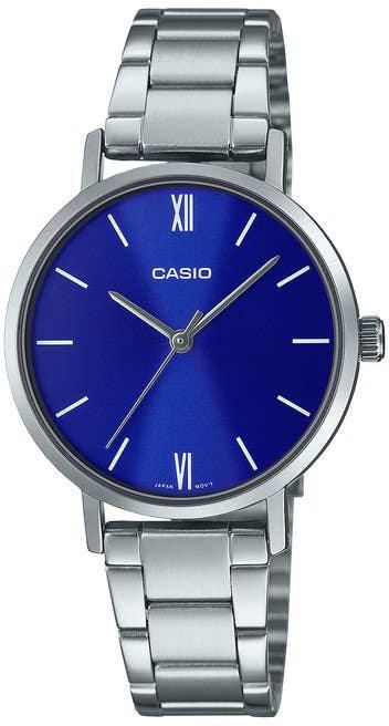 Get Casio LTP-VT02D-2AUDF Analog Casual Watch for Women, Stainless Steel Band - Silver Blue with best offers | Raneen.com