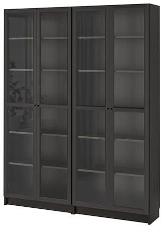 Oxberg Bookcase Black Brown Glass, Ikea Billy Oxberg Bookcase With Glass Door Review