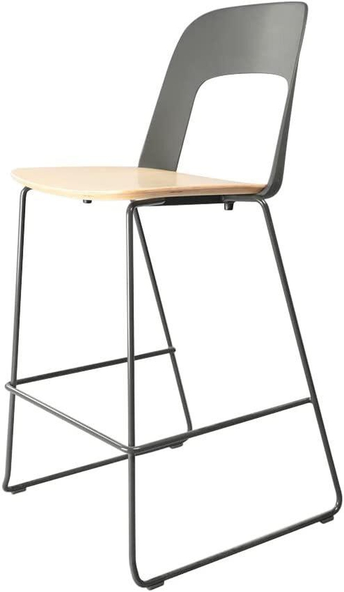 Navodesk Solo Chair, Premium Stackable High Chairs, Modern Solid Wood Barstool Chairs For Dining &amp; Leisure, Cafe Chairs For Home &amp; Office, Carbon Ash, 2