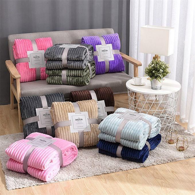 Generic Flannel Fleece Throw Blanket For Sofa Soft Blanket Solid Color Bedspread Plush Cover For Bed Gift