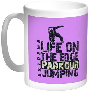 Life on the Edge Jumping Printed Coffee Mug Pink/White