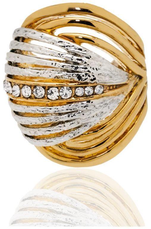 Yellow Gold Plated Ring With Stylish Design and White Crystals-"247ANT"