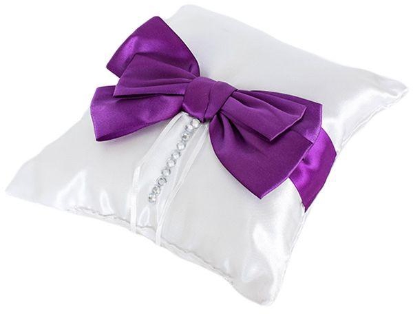 Fashion White With A Purple Ribbon Matt Satin Wedding Ring Cushion