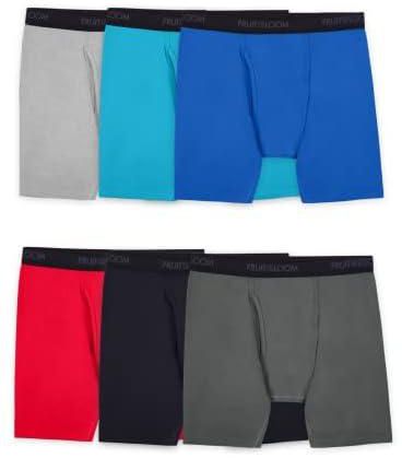 Fruit Of The Loom Men's Big and Tall Tag-Free Underwear, Big Man - Cotton Stretch Boxer Brief - 6 Pack Red/Blue/Grey, 4XL