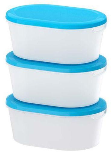 Generic Food Container (3 Pcs Set) - White With Blue Lid - 1.2 Liters - Polypropylene Plastic - I66072K