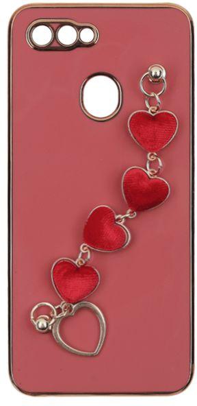 Oppo F9 / A7 - Silicone Cover With Gold Frame And Heart Velvet Chain