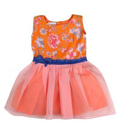 Naze Needles Girl Floral Chiffon And Candy Tulle Dress - Orange And Pink