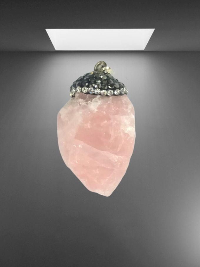 Sherif Gemstones Real Natural Rose Quartz Precious Gemstone Pendant Necklace
