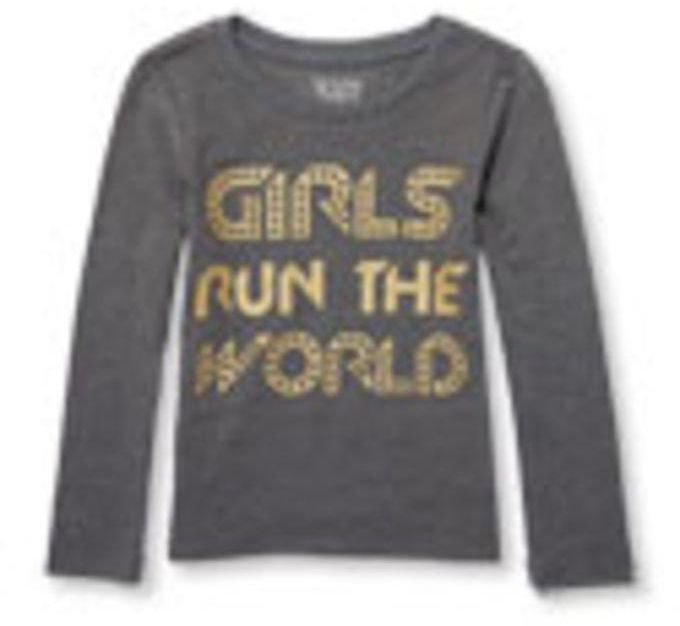 The Children's Place Toddler Girls Long Sleeve Glitter 'Girls Run The World' Graphic Tee