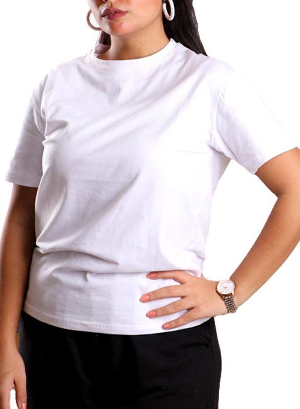 Click white Cotton Basic T-Shirt, Tee Crew Neck, Short Sleeve, Size XXL, For Women's.