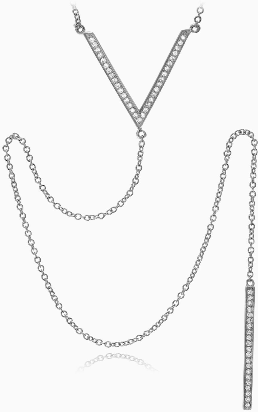 Journee Collection Sterling Silver Cubic Zirconia 'V' Pendant Long Drop Necklace