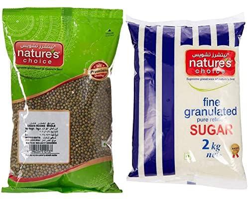 Natures Choice Green Moong Whole, 1 Kg & Fine Granulated Sugar - 2 Kg
