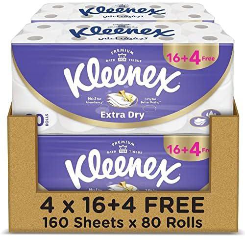 Kleenex Extra Dry Toilet Tissue Paper, 3Ply, 160 Sheets x 80 Rolls