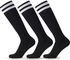 FOXBERRY 3 Pairs Kids Socks Football, Sports Socks Long Football Socks, Black Colour Soccer Socks, School Team Dance Sports Socks for 5-13 Youth Boys & Girls