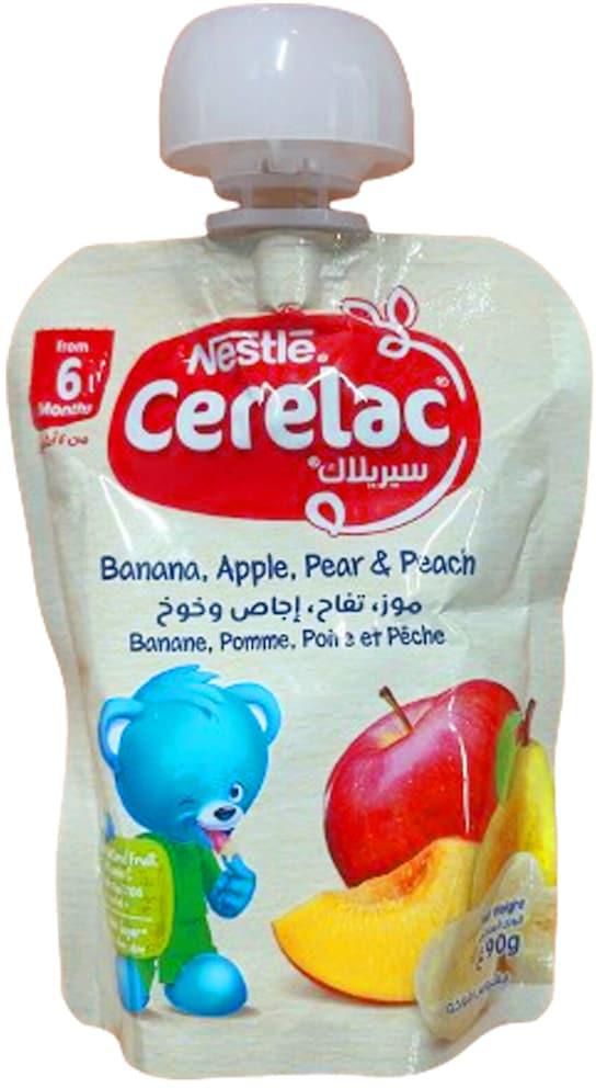 Nestle Cerelac Fruits Puree Pouch Banana Apple Pear &amp; Peach Baby Food 90g