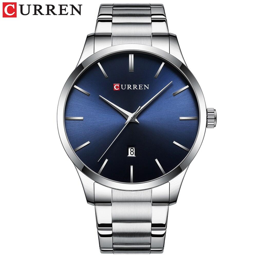 CURREN-Curren Watch Classic Exquisite Alloy Case Stainless Steel Band Wrist Quartz Watch Fashion Business Men Calendar Luminous Hands Waterproof Watch