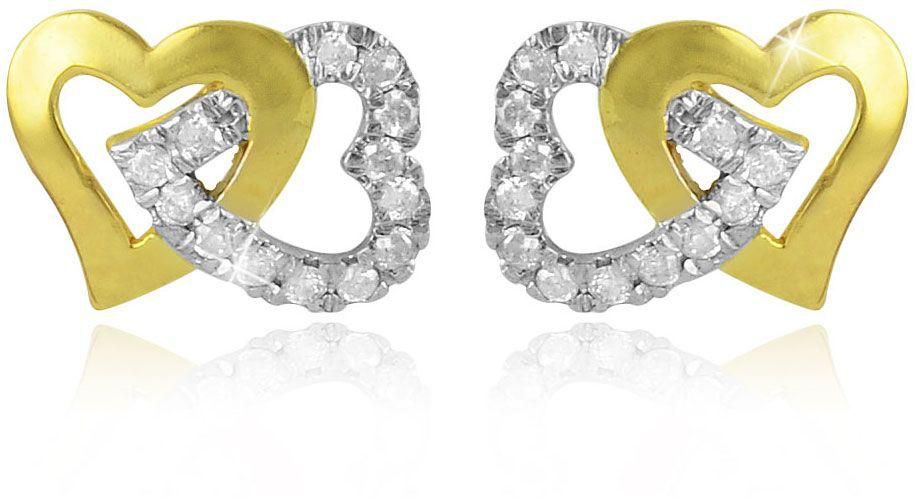 Vera Perla 18K Solid Gold, 0.26 Ct. Diamond Interlocking Hearts Earrings