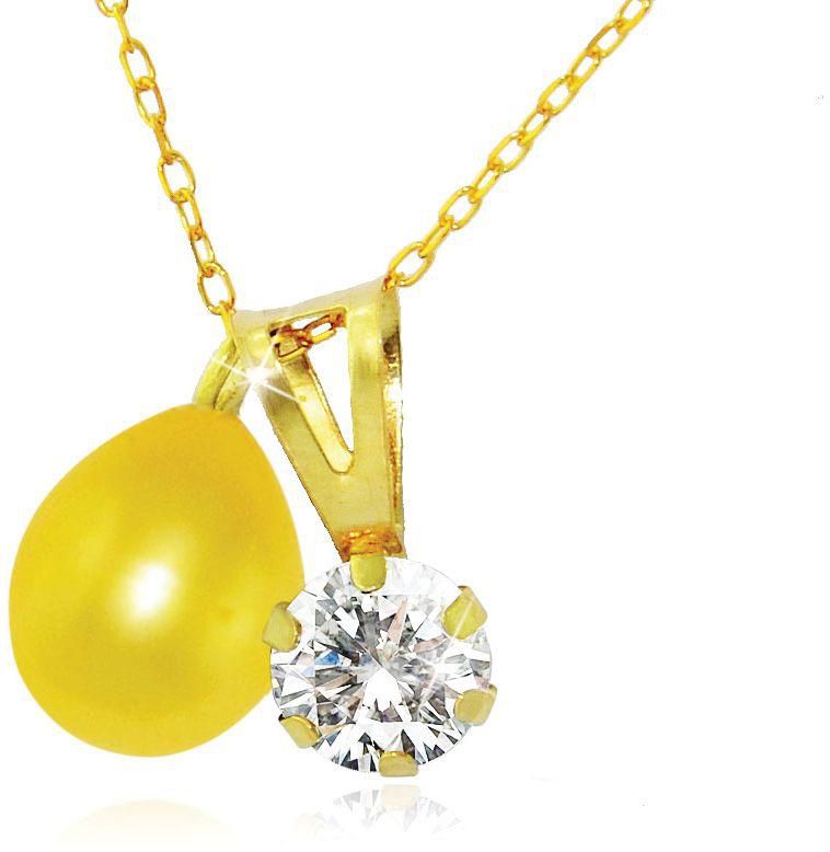 Vera Perla 18k Solid Gold 7mm Golden Pearl & Cubic Zirconia Necklace