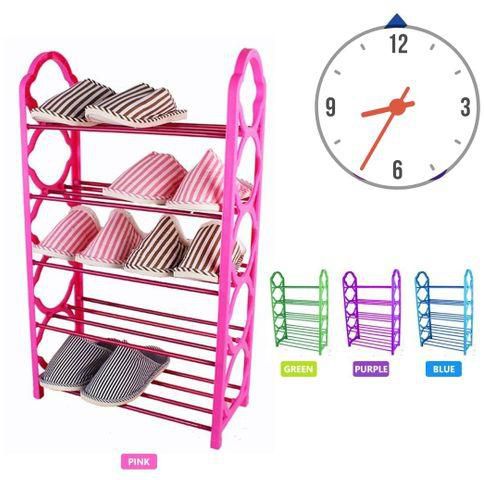 Generic 5 Tiers Portable Shoe Rack - Black And Pink Hearts