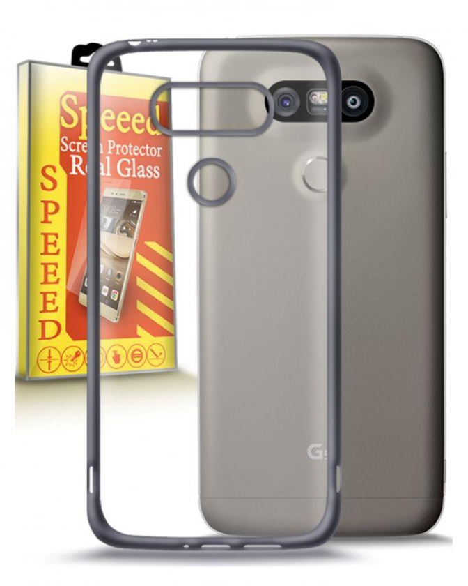 Speeed Glowing Silicon Cover for LG G5 - Clear\Grey + Speeed Glass Screen Protector