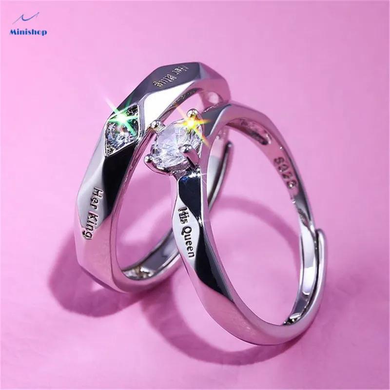couple diamond ring silver-plated men's and women's rings Lettering