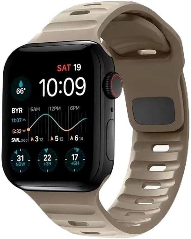 Compatible with iWatch Band 42mm 44mm 45mm 49mm Women Men, Silicone Wavy Sport Strap Compatible with iWatch Series Ultra, Ultra 2, Series 1/2/3/4/5/6/7/8/9 SE (Brown)