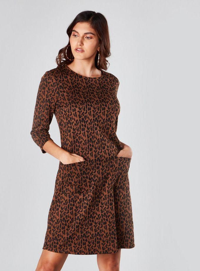 Midi Dress With Pocket Details, 3/4 Sleeves And Prints