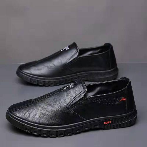 Fashion Men's Breathable Casual Soft Sole Leather Shoes-Black