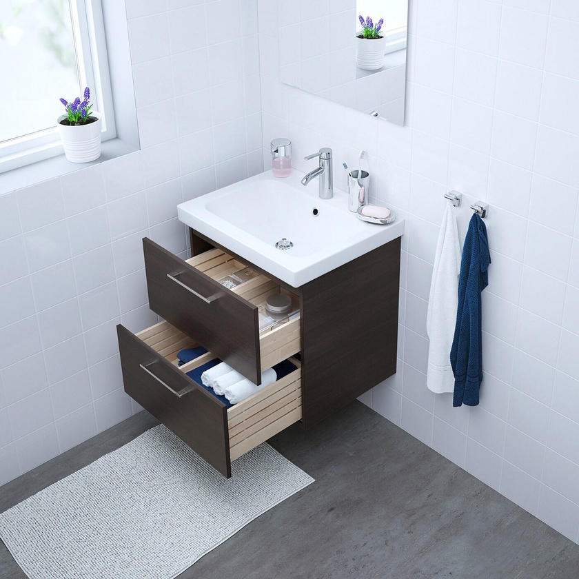 GODMORGON / ODENSVIK Wash-stand with 2 drawers, black-brown, Dalskär tap, 63x49x64 cm