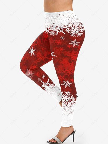 Plus Size Christmas Snowflake Printed Skinny Leggings - 1x | Us 14-16