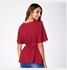 قميص بتصميم بلوزة فضفاضة بأكمام ضيقة من أعلى وواسعة من أسفل ورقبة على شكل حرف "O" للنساء، لون سادة أحمر داكن