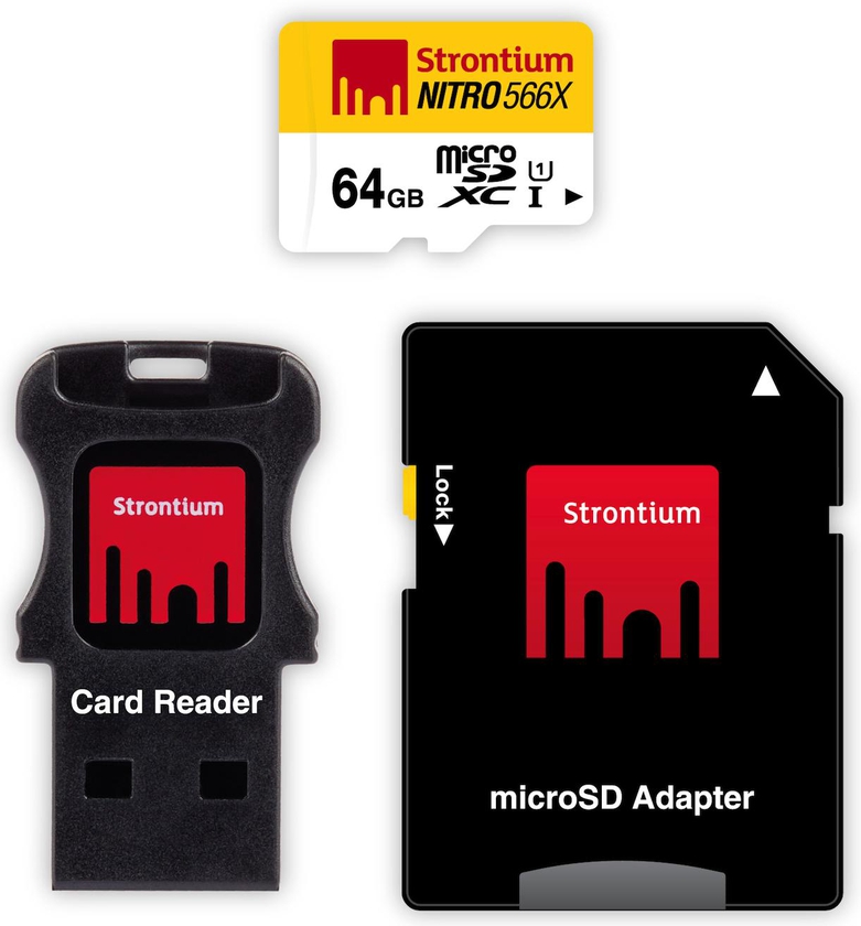 Strontium 64GB MicroSDHC UHS-1 NITRO 566X 3-in-1 MicroSD Card