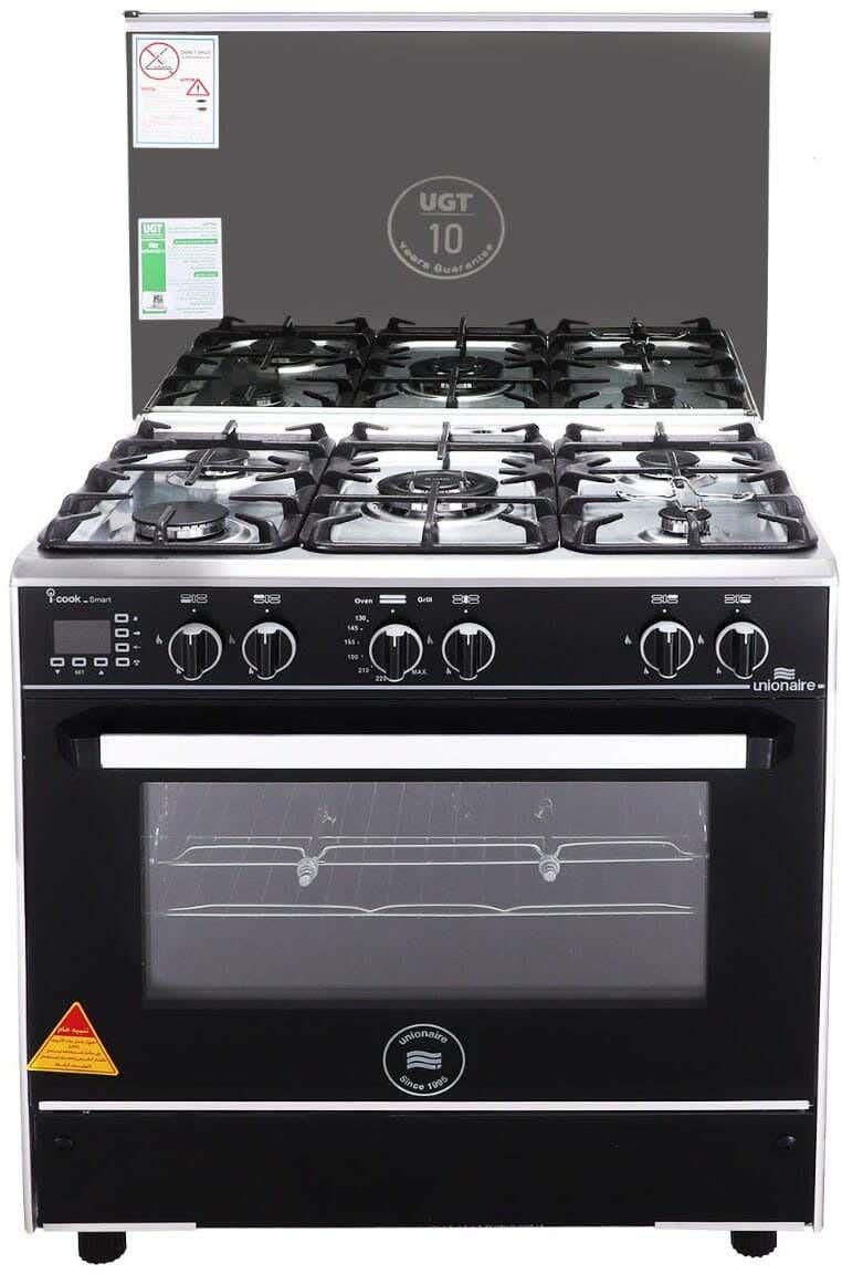 Get Unionaire C68SS-GC-511-ITSF-2W-AL I-Cook Smart Cooker, 5 Gas Burner, Full auto Ignition, Smart Timer, Cast Iron Holder, 60x80 cm - Silver Black with best offers | Raneen.com