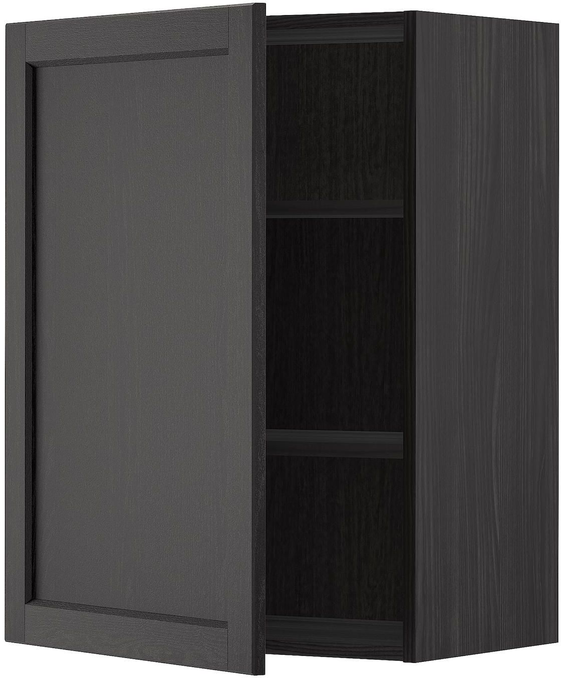 METOD Wall cabinet with shelves - black/Lerhyttan black stained 60x80 cm