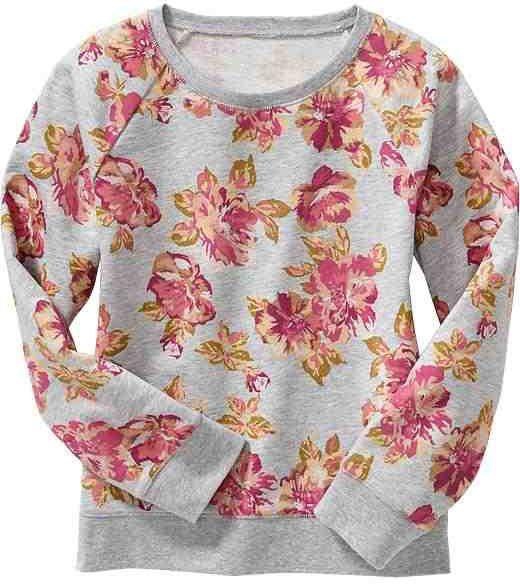 Old Navy Girls Graphic Terry-Fleece Sweatshirts Size 9-11Yrs Warm Floral Top