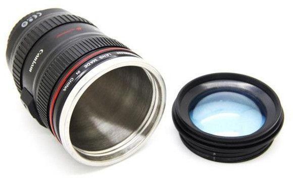 6th Gen Caniam Canon Black Camera Lens Cup Coffee Tea Travel Mug Thermos/ Lens