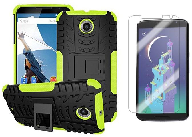Ozone Heavy Duty Tire Design Tough Shockproof Rugged Hybrid Case Cover for Google Nexus 6 Green
