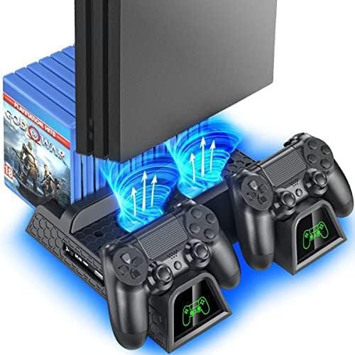 OIVO PS4/ PS4 Slim/ PS4 Pro Cooler, Vertical Cooling Stand, PS4 Controller Charger with LED Indicators, Charging Dock Station with Games Storage