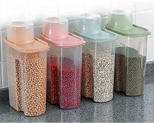 PREMIFY 4Pcs Cereal Containers Set | 2.5L / 2KG Capacity Airtight Food Storage Container | BPA Free Plastic Rice Storage Bin/Dispenser + Measuring Cup & Pour Spout