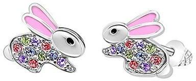 Hypoallergenic Surgical Titanium Screwback Posts Bunny Rabbit Stud Safe Earrings For Kids With Swarovski Crystal Elements For Girls Children Infants Toddlers Babies And Tween White Gold Toned
