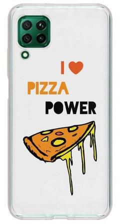 غطاء حماية من سلسلة كلاسيك كلير بطبعة "I Love Pizza" لهاتف هواوي نوفا 7i أبيض/أصفر/أسود