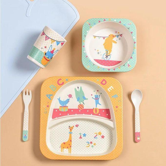 5 Pcs Bamboo Fiber Children Dinnerware Set Noodle Bowl Divided Tray Fork Spoon Cup Gift Table Ware
